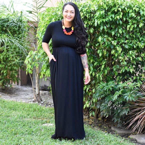 3/4 Sleeve Black Maxi Dress - Picture 2 of 3